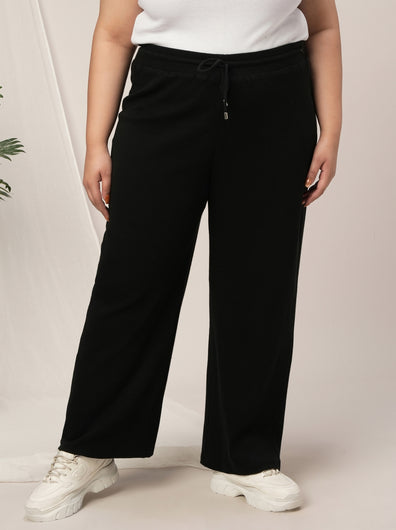 Women Plus Size Wide-Leg Lounge Pants- Black
