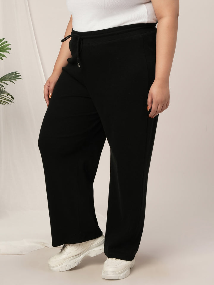 Women Plus Size Wide-Leg Lounge Pants- Black