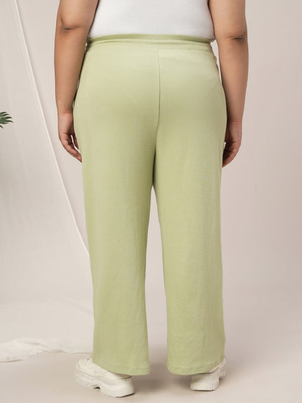 Women Plus Size Wide-Leg Lounge Pants- Light Green
