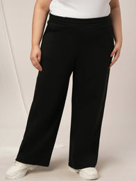 Women Plus Size Wide-Leg Winter Fleece Pants- Black