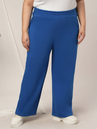 Women Plus Size Wide-Leg Winter Fleece Pants- Blue