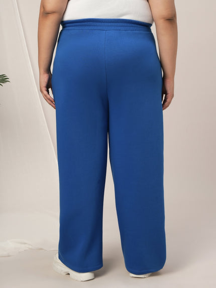 Women Plus Size Wide-Leg Winter Fleece Pants- Blue