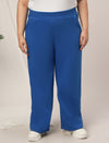 Women Plus Size Wide-Leg Winter Fleece Pants- Blue