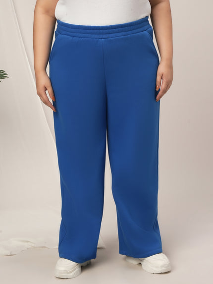 Women Plus Size Wide-Leg Winter Fleece Pants- Blue