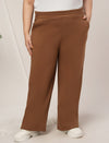 Women Plus Size Wide-Leg Winter Fleece Pants- Brown