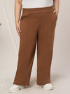Women Plus Size Wide-Leg Winter Fleece Pants- Brown