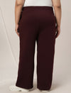 Women Plus Size Wide-Leg Winter Fleece Pants- Maroon