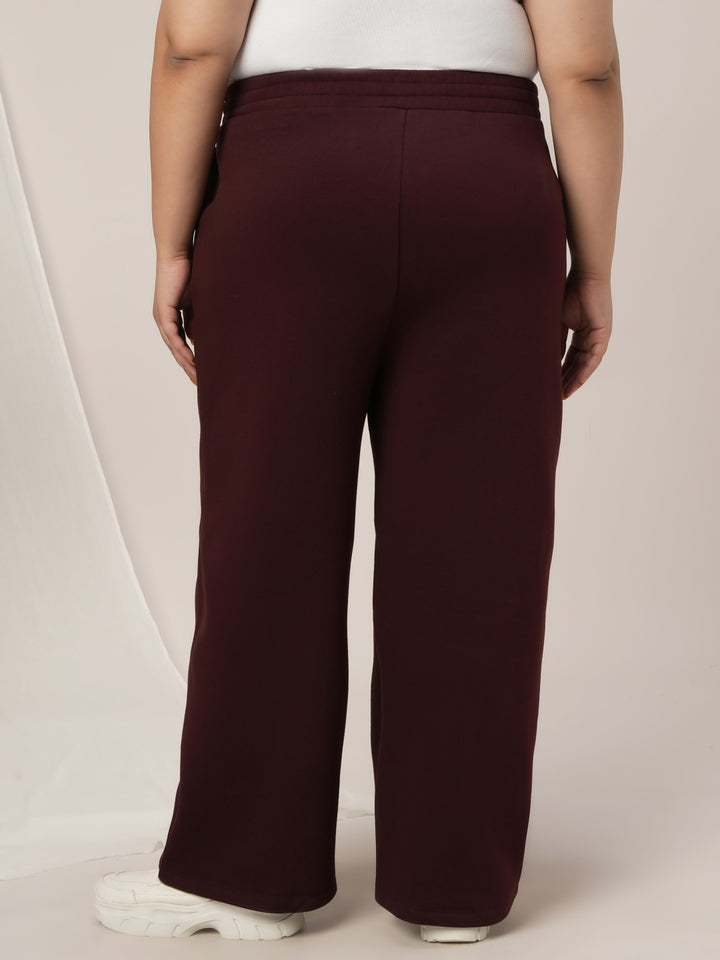 Women Plus Size Wide-Leg Winter Fleece Pants- Maroon