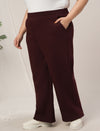 Women Plus Size Wide-Leg Winter Fleece Pants- Maroon