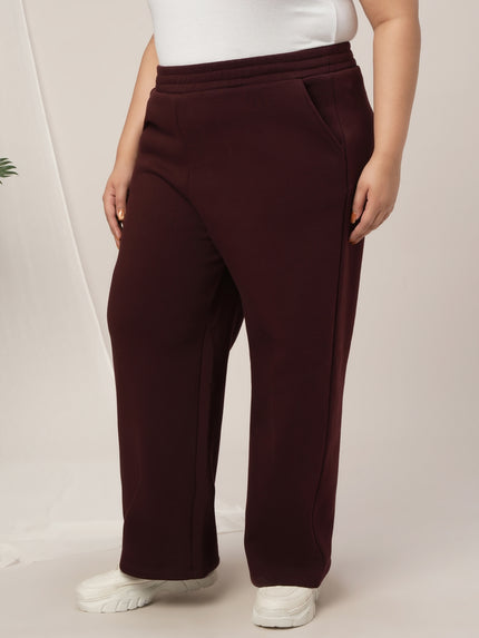 Women Plus Size Wide-Leg Winter Fleece Pants- Maroon