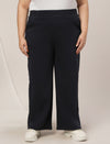 Women Plus Size Wide-Leg Winter Fleece Pants- Navy Blue