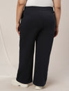 Women Plus Size Wide-Leg Winter Fleece Pants- Navy Blue