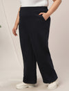 Women Plus Size Wide-Leg Winter Fleece Pants- Navy Blue
