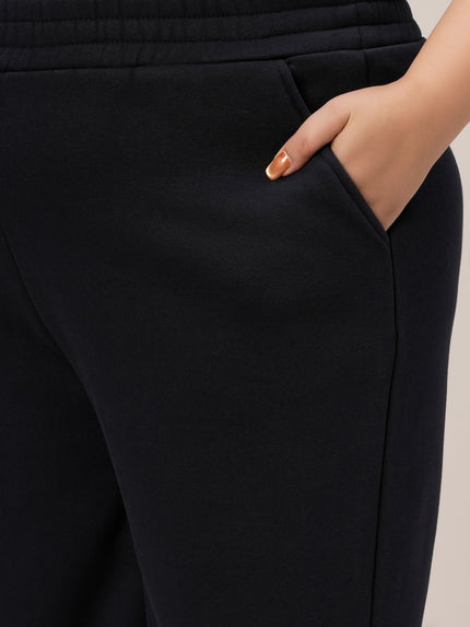 Women Plus Size Wide-Leg Winter Fleece Pants- Navy Blue