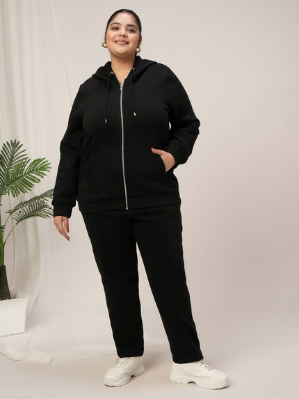 Women Plus Size Winter Co-Ord Set- Black