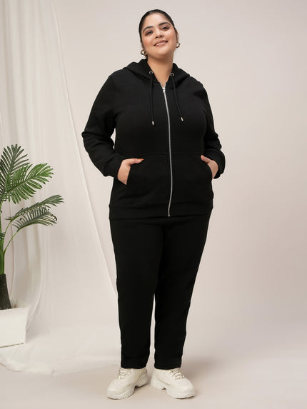 Women Plus Size Winter Co-Ord Set- Black