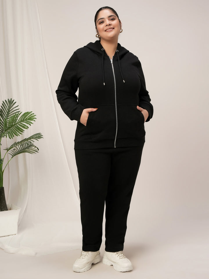 Women Plus Size Winter Co-Ord Set- Black