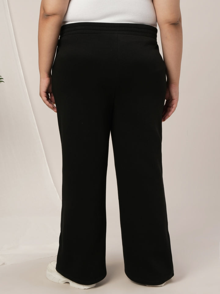 Women Plus Size Winter Fleece Flare Pants- Black