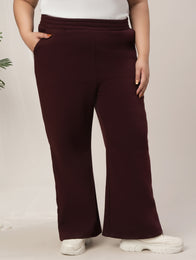 Women Plus Size Winter Fleece Flare Pants- Maroon