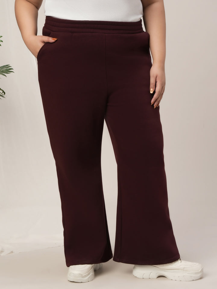 Women Plus Size Fleece Winter Co-Ord Set- Maroon