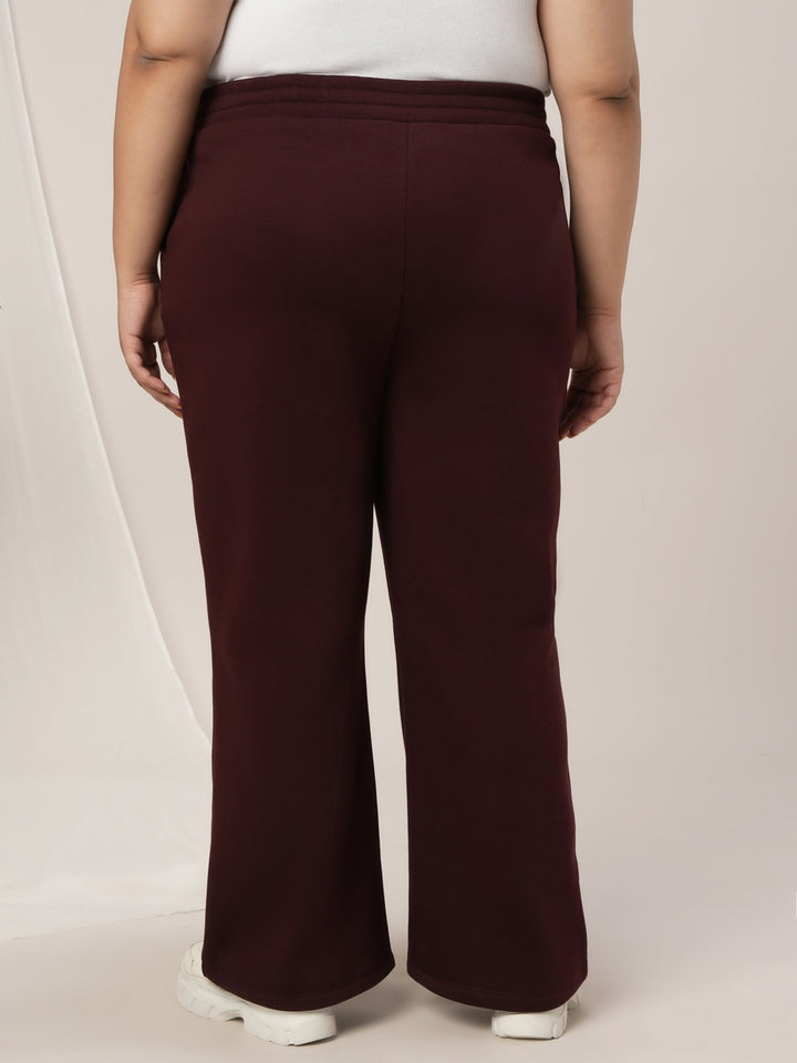 Women Plus Size Winter Fleece Flare Pants- Maroon