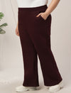 Women Plus Size Winter Fleece Flare Pants- Maroon