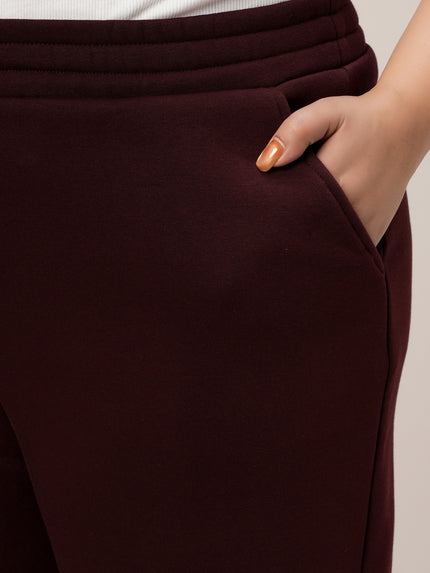 Women Plus Size Winter Fleece Flare Pants- Maroon