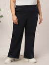 Women Plus Size Winter Fleece Flare Pants- Navy Blue