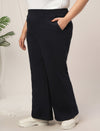 Women Plus Size Winter Fleece Flare Pants- Navy Blue