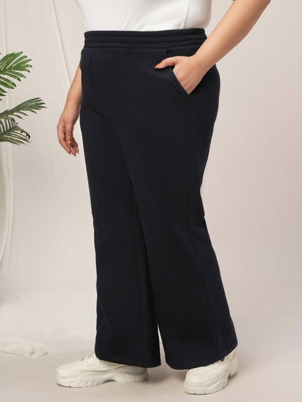 Women Plus Size Winter Fleece Flare Pants- Navy Blue