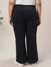 Women Plus Size Winter Fleece Flare Pants- Navy Blue