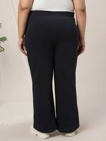 Women Plus Size Winter Fleece Flare Pants- Navy Blue