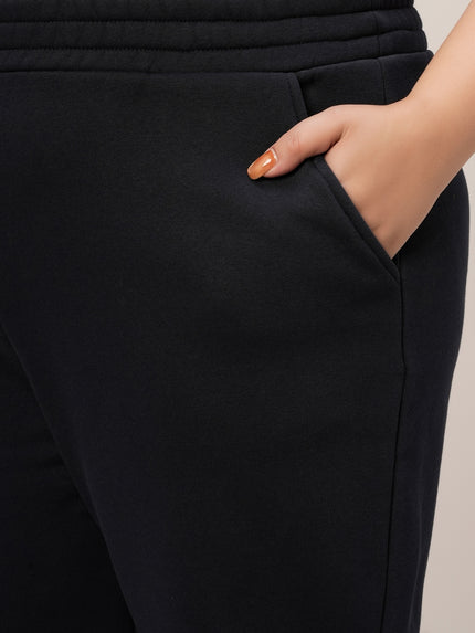 Women Plus Size Winter Fleece Flare Pants- Navy Blue