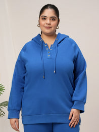 Women Plus Size Winter Hoodie- Cobalt Blue