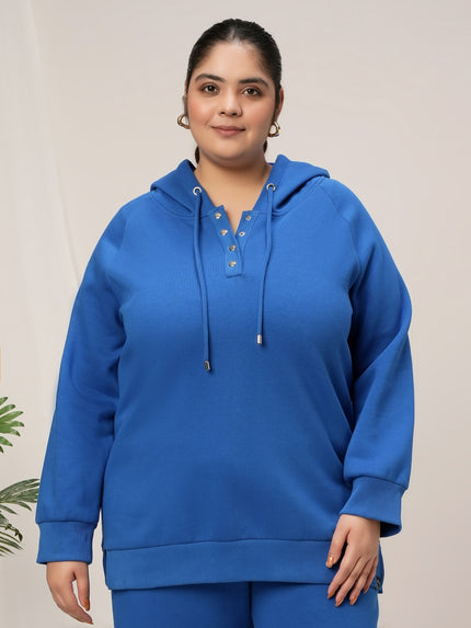 Women Plus Size Winter Fleece Matching Set- Cobalt Blue