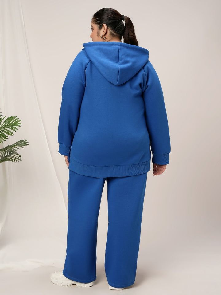 Women Plus Size Winter Fleece Matching Set- Cobalt Blue