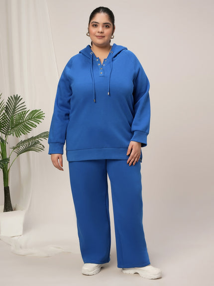 Women Plus Size Winter Fleece Matching Set- Cobalt Blue