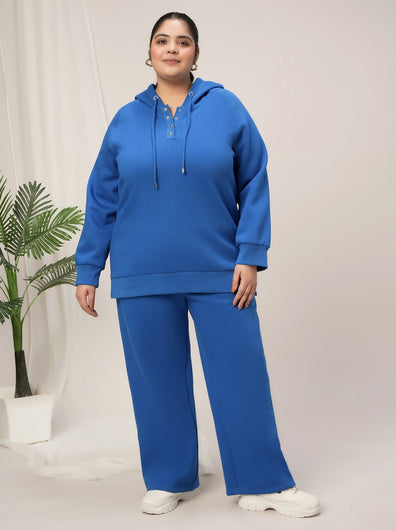 Women Plus Size Winter Fleece Matching Set- Cobalt Blue