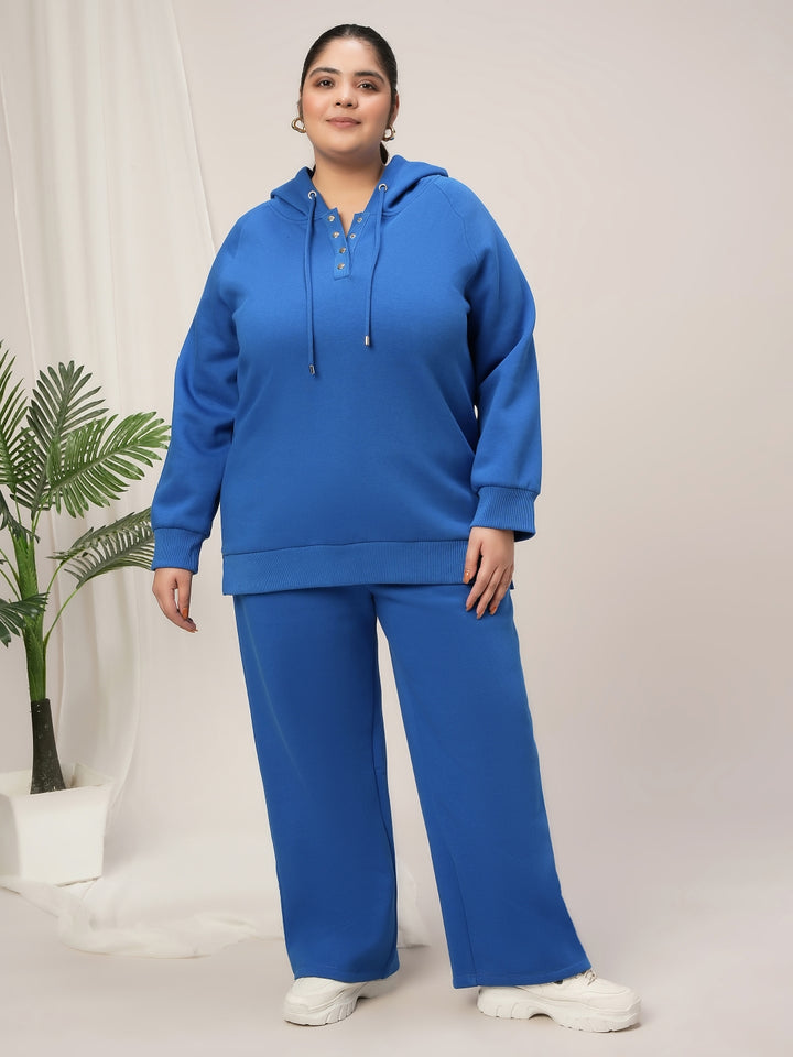Women Plus Size Winter Fleece Matching Set- Cobalt Blue