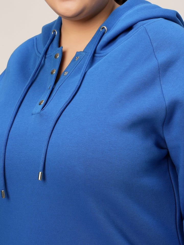 Women Plus Size Winter Hoodie- Cobalt Blue