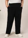 Women Plus Size Straight-Fit Winter Fleece Pants- Black