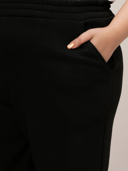 Women Plus Size Straight-Fit Winter Fleece Pants- Black