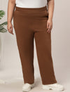 Women Plus Size Straight-Fit Winter Fleece Pants- Brown