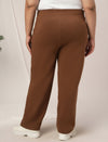 Women Plus Size Straight-Fit Winter Fleece Pants- Brown
