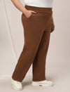 Women Plus Size Straight-Fit Winter Fleece Pants- Brown