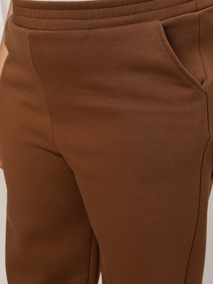 Women Plus Size Straight-Fit Winter Fleece Pants- Brown