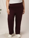 Women Plus Size Straight-Fit Winter Fleece Pants- Maroon
