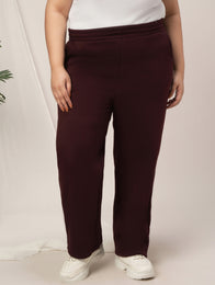 Women Plus Size Straight-Fit Winter Fleece Pants- Maroon