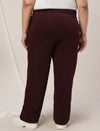 Women Plus Size Straight-Fit Winter Fleece Pants- Maroon