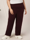 Women Plus Size Straight-Fit Winter Fleece Pants- Maroon